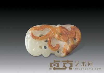 清 白玉留皮刻螭龙纹珮 5.5×3.5cm